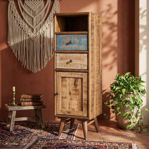 Modern Solid Oak Modular Handmade <b>Tall</b> Dresser with 2 <b>Drawers</b> and Cabinet Door for Bedroom and Living Room Storage - Product Image 4