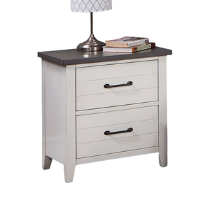 White Nightstand <b>2</b> <b>Drawer</b> Gray Top Solid Wood Bedside Table Two Tone Finish - Product Image 1