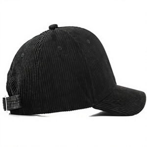 Unisex Black Corduroy Baseball Cap 6-Panel Adjustable Buckle Closure Solid Color Casual <b>Hat</b> for Adults - Product Image 1