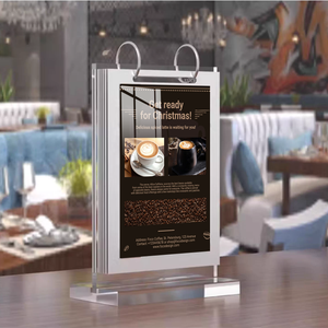 Support de signalisation en acrylique transparent en forme de T A4, double face, avec base, design haut de gamme poli pour comptoir de réception de bureau - Product Image 1