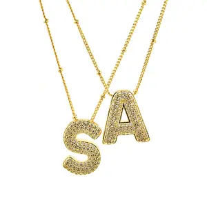 Hip Hop 26 Initial Letter Pendant Necklace For Couple 18k Waterproof Gold Plated Zircon O-Chain Fashion Jewelry Gifts