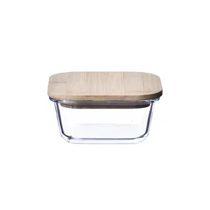 Rechteck glas Lebensmittel lager behälter Umwelt freundliche Bambus deckel 3-teiliges Set Glas-Brotdose