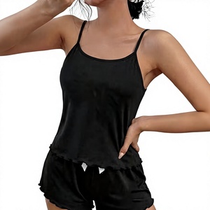 Women Jersey 2-Piece Lounge Set Sleeveless Cami Shorts Solid Color Summer Wear Breathable Cozy Elegant Sleepwear Elastic Waist - Product Image 4