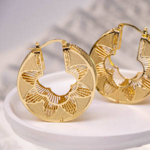 Jewelry Alloy Copper <b>Hoop</b> <b>Large</b> Style Punk <b>Earrings</b> Gold Color Hollow for Women High Quality Anniversary Gift - Product Image 5