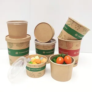 गर्म बिक्री वाले खाद्य ग्रेड उच्च गुणवत्ता वाले टेक अवे कंटेनर डिस्पोजेबल क्राफ्ट पेपर सूप कप ढक्कन के साथ