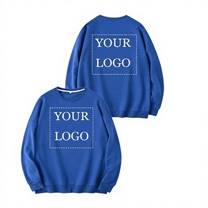 Men's Blue Knitted Pullover Sweatshirt O-Neck Regular Sleeve Printed Logo Front Solid Color Autumn Wear - Product Image 1