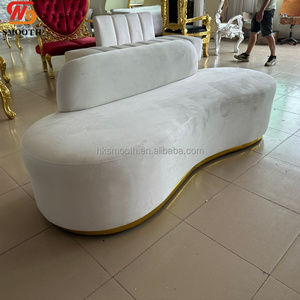 Classic White Velvet Curved Wedding <b>Sofa</b> with <b>Gold</b> Base Customized Fabric Wave Shape Event Party Couch - Product Image 2