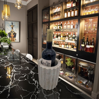 Seau à glace de luxe en marbre blanc strié, refroidisseur à vin lumineux 16 oz pour une utilisation plus fraîche, décoration élégante sur pied, fêtes, boissons