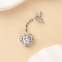 Nouveaux Piercings de Nombril Papillon Cœur CZ, Bijoux de Piercing de Nombril en Zircon Cubique, Piercing Corporel en Acier Inoxydable pour Femme
