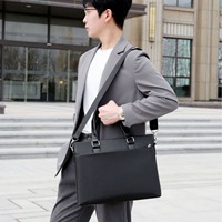Nuevo Maletín de Negocios de PU para Hombre, Maletín de Gran Capacidad con Estampado en Relieve, Bolsa de Documentos Cruzada, Bolsa de Entrenamiento Corporativo, Impermeable y Resistente al Desgaste
