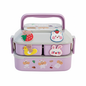 Cute Stackable Airtight Keep <b>Food</b> Double Layer <b>Plastic</b> Tiffin Lunch Box Bento <b>Food</b> Storage <b>Container</b> for Adults & Kids - Product Image 1