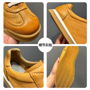 Baskets en cuir marron pour hommes, ajourées, respirantes, légères, décontractées, à talon plat, semelle adhésive, style jeune et tendance - Product Image 4