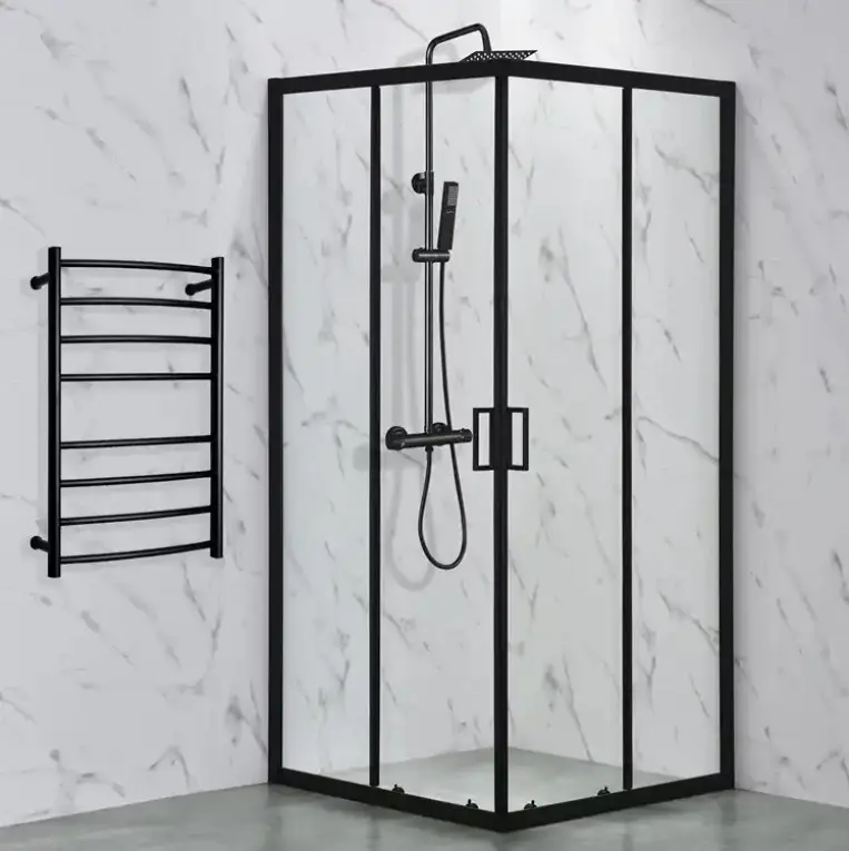 Cabine de douche à porte coulissante au design élégant de vente directe d'usine avec verre transparent de sécurité trempé pour la salle de bain