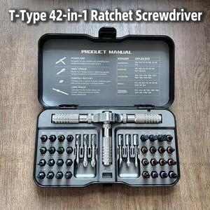 T Type 42 In 1 Ratcheting <b>Screwdriver</b> Set Torx Bits Industrial Grade Chrome Finish Aluminum Handle Anti Slip Texture - Product Image 1