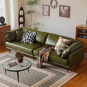 Canapé droit en cuir véritable vert foncé, style américain moderne, pour salon - Product Image 1