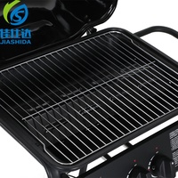 Parrilla de Gas Portátil JIASHIDA de 2 Quemadores, Construcción de Acero, Acabado con Recubrimiento en Polvo, Encendido Piezoeléctrico, Carrito, para 5-10 Personas, Certificación CE