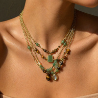 Collier ras du cou ethnique en perles de pierre naturelle avec pendentif en pierre précieuse tendance style INS et chaîne en acier inoxydable