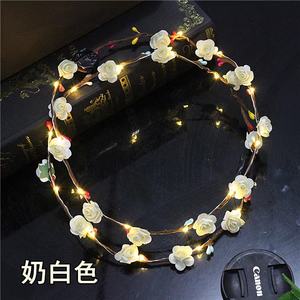Ghirlanda di fiori artificiali floreale con 10 luci a led bouquet di fiori hairband wedding kids prom travel hair crown accessori - Product Image 6