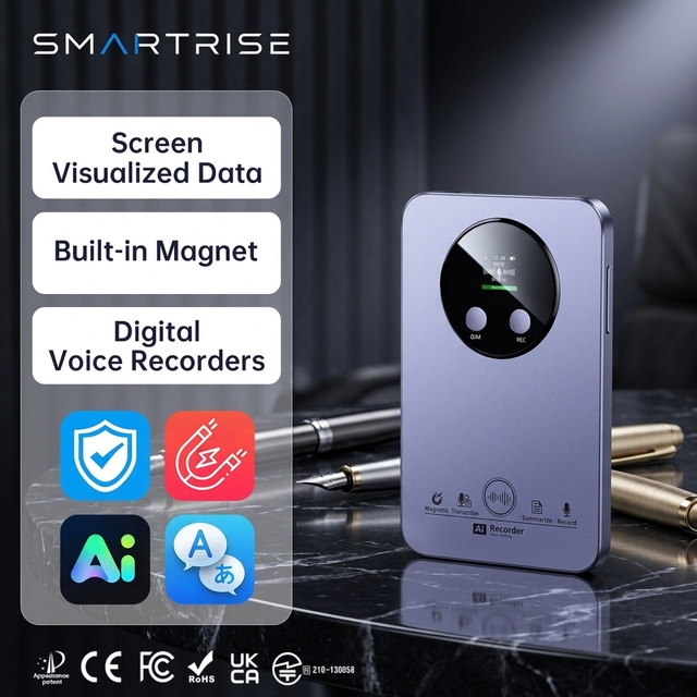 Magnet Dictaphone Digital AI Voice Recorder ChatGPT 6D Dual Mic AI Noise Reduction 30H Recording 133 Day Standby Note Taker