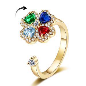 Anillo Giratorio de Trébol de Cuatro Hojas, Brillante, con Múltiples Colores de Circonita, Anillos de Corazón para Mujer, Anillo de Boda, Joyería de Moda para el Dedo Índice - Product Image 5