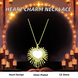 Collana Trendy Minimalista con Ciondolo a Cuore, Zirconi Cubici, Placcata Oro/Argento, Catene Chic per Fidanzamento - Product Image 2