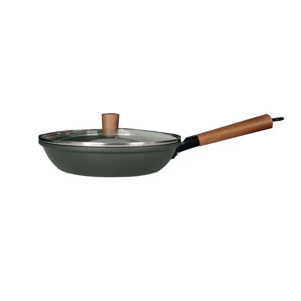 Hoge Kwaliteit Gietijzeren Wok Pot Set Anti-Stick Carbon Stalen Koekenpan Met Klassiek Design En Glazen Deksel Voor Het Koken