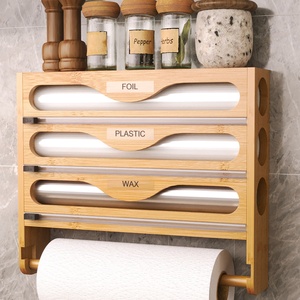 Magnetic Wall-mounted Bamboo Rectangular <strong>Kitchen</strong> Plastic Wrap Cutter Layered Foil Paper Modern Simple Multi-grid <strong>Storage</strong> <strong>Box</strong> - Product Image 3