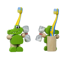 Support de brosse à <span class=keywords><strong>dents</strong></span> en bois <span class=keywords><strong>pour</strong></span> enfants, motif crocodile de dessin animé, avec minuteur de brossage, jouet <span class=keywords><strong>pour</strong></span> enfants - Product Image 1