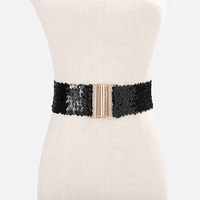 Yonger Factory femmes fille large élastique paillettes paillettes taille cravate avec boucle dorée serrure ceinture pour robe jupe