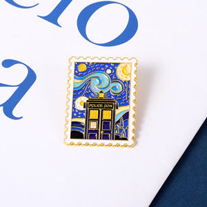 Sello modelado gota insignia nuevo Van Gogh pintura al óleo aleación broche exquisita <span class=keywords><strong>estrella</strong></span> <span class=keywords><strong>Castillo</strong></span> punto regalo al por mayor - Product Image 6