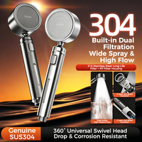 Pommeau de Douche Portable en Acier Inoxydable SUS304 avec Filtration, Double Filtration, Haute Pression, Arrêt à Touche Unique, Rotation 360° °   Rotule pivotante, G1/2