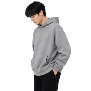 Sweat-shirt à capuche oversize pour homme, gris uni, en molleton de coton, décontracté, avec poche, pour l'automne - Product Image 4
