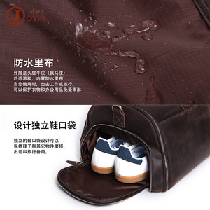 Joyir Bolso de viaje de cuero Crazy Horse, gran capacidad, cierre de cremallera, viaje de negocios, color sólido para hombre, color marrón - Product Image 4