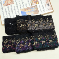 Bordure en dentelle de luxe brodée de perles et de sequins noirs pour manches d'Abaya, robe Kofta, ourlet et embellissement décoratif