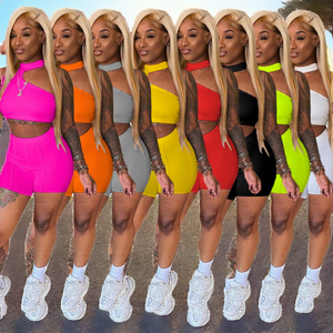 Conjunto Deportivo de Verano de Alta Calidad, Transpirable, Informal, de Color Sólido, Top Corto sin Mangas y Pantalones Cortos, Dos Piezas - Product Image 2