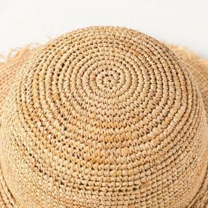 New Summer Fisherman Hat Crochet Raffia Grass Small Rough Straw Beach Hat with Bow <b>String</b> - Product Image 5