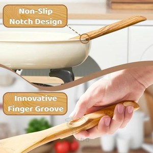 Juego de Utensilios de Cocina de Madera de Olivo y Bambú Natural Antiadherentes, 5 Piezas, Diseño Sostenible, Seguro para Alimentos, Antideslizante, con Ranuras para los Dedos - Product Image 3