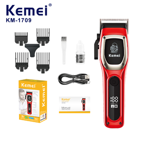 Kemei Km-1709 Pura Roja <span class=keywords><strong>Barber</strong></span>ía Hombres Cortapelos Profesionales Cuchilla de Acero Inoxidable Ajustable Cortadora de Pelo de Alta Velocidad 6600RPM CE - Product Image 1