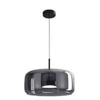 Lustre LED moderne minimaliste noir de luxe, petite lampe suspendue en fer, verre fumé, blanc chaud, intensité variable, pour hôtel, chevet, cuisine