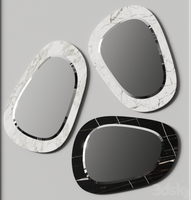 Ensemble de 3 miroirs muraux à cadre effet marbre irrégulier avec verre flottant biseauté pour la décoration de la maison et des salons d'hôtel