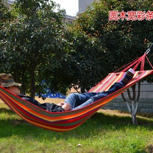 Zhejiang <b>Canvas</b> Hammock 100kg Load Durable Outdoor Leisure Hammock With <b>Round</b> Wood Support Rustic Design Style - Product Image 2