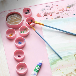 Silicone Drawing Mat For Kids Pink Blue Portable Washable Art Pad With Cups For Painting And Sketching Outdoor Use - Product Image 2