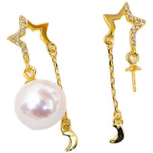 Accesorios de Plata S925 para DIY con Perlas, Cuentas Redondas de 8-11 mm y Soportes Vacíos para Pendientes de Estrella y Luna 21160, Pendientes de Moda con Espiga - Product Image 5