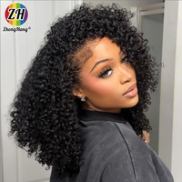 Peluca de Cabello Humano Virgen Camboyano con Ondas Naturales y Rizos Profundos, de 8-16 Pulgadas, con Frente de Encaje Transparente HD, Sin Pegamento, Económica