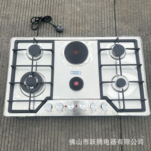 Cuisinière double alimentation gaz et électrique, 4 brûleurs gaz, 2 plaques électriques, équipement de cuisson commercial, 640x540x140mm, arrêt automatique de sécurité - Product Image 1
