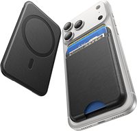 Leren slanke magnetische MagSafe 5 kaarthouder met 1 kaartsleuf en 1 geldvak, zwart, telefoonserie portemonnee