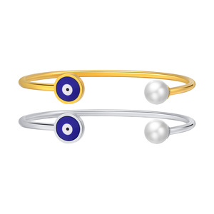 Bracelet manchette ouvert en acier inoxydable avec perle œil porte-bonheur pour femme, réglable, étanche, anti-décoloration, bijou de luxe pour usage quotidien - Product Image 1