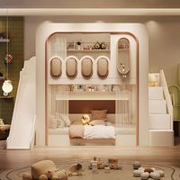 Lit en bois pour enfants et adultes avec toboggan, design château européen, pas cher, pour garçons