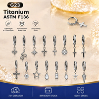 Anting Titanium Thorrk G23, Anting Zirkon, Perhiasan Tubuh, Liontin Anting, Anting Titanium Hoop dengan Gantungan Bintang, Anting Engsel