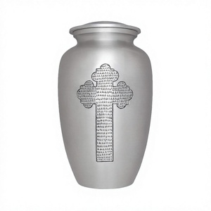 Urnas Funerarias de Metal para Cremación, Estilo Americano, de Aluminio Plateado con Cruz Grabada LU, para Adultos, 200 Pulgadas Cúbicas - Product Image 1